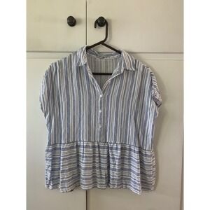 Floral & Ivy Blue Striped Peplum Top‎ Blouse Shirt Medium Casual